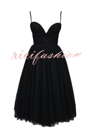 Royal Treatment Tulle Bows Detail Ruched Slip Midi Dress