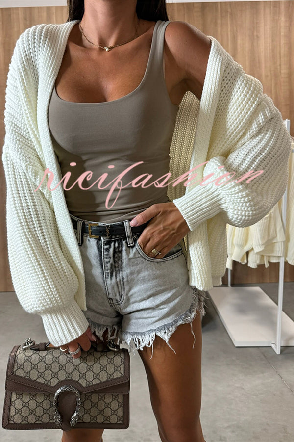 Solid Color V-neck Long-sleeved Casual Knitted Cardigan