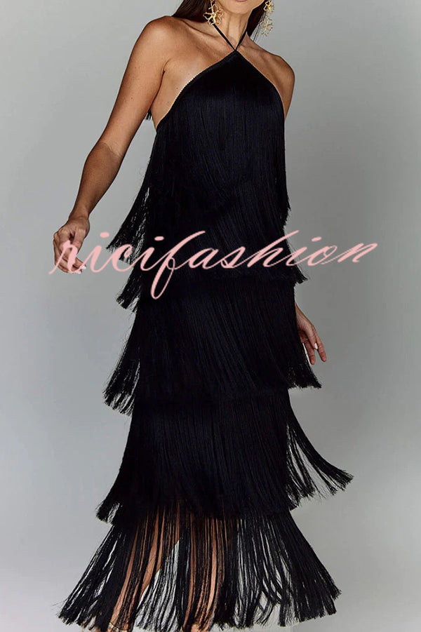 Sexy Halterneck Backless Elegant Fringe Maxi Dress