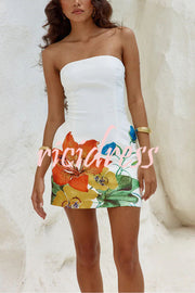 Primrose Abstract Floral Print Pocketed Strapless Mini Dress