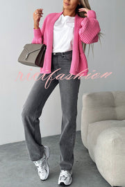 Solid Color V-neck Long-sleeved Casual Knitted Cardigan