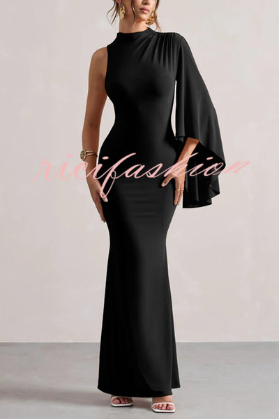 Ready When You Are High Neck One Ruffle Sleeve Maxi Dress