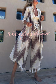 Kailani Linen Blend Tie-dye Print Irregular Hem Duster Kimono