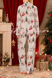 Christmas Holiday Print Long Sleeve Pocket Top and Elastic Waist Loose Pants Set