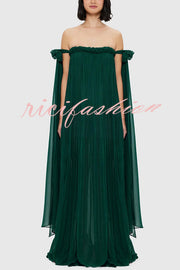 Fairy Spirit Tulle Braided Neckline Tie Arm Straps Pleated Maxi Dress