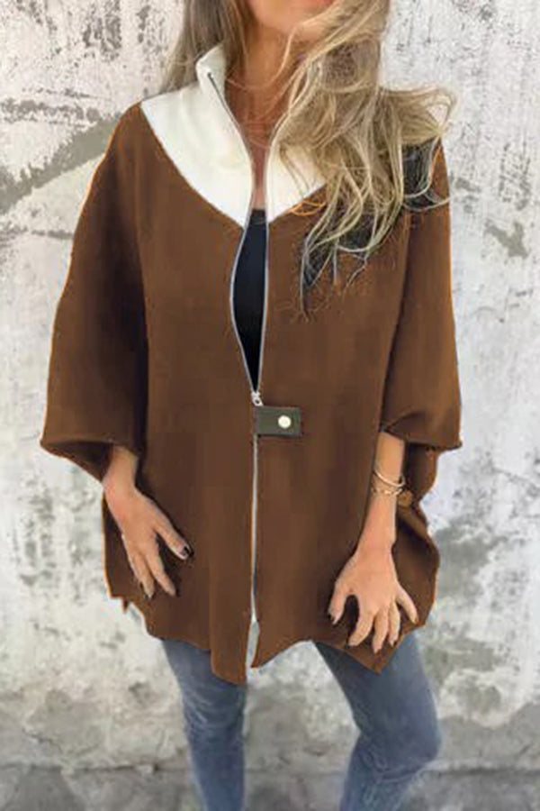 Fashionable Casual Stand Collar Zippered Loose Jacket