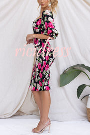 Midnight Beauty Floral Smocked Midi Dress