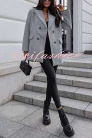 Fashion Stripe Print Lapel Pocket Coat