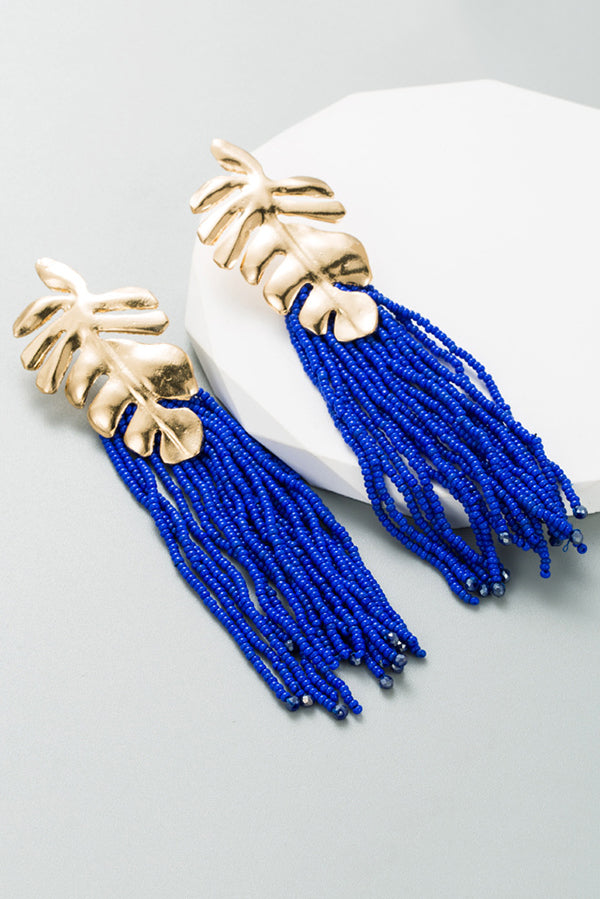 Bohemian Handmade Rice Bead Tassel Long Earrings