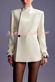 Fashionable Leader One Button Stand Collar Long Sleeve Blazer Jacket