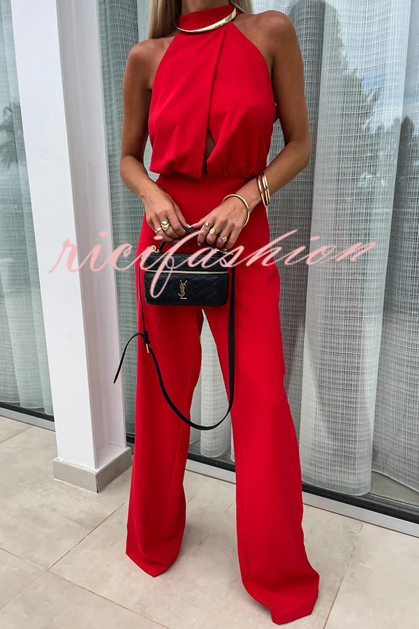 Fashionable Solid Color Sleeveless Hollow Slim Fit Jumpsuit