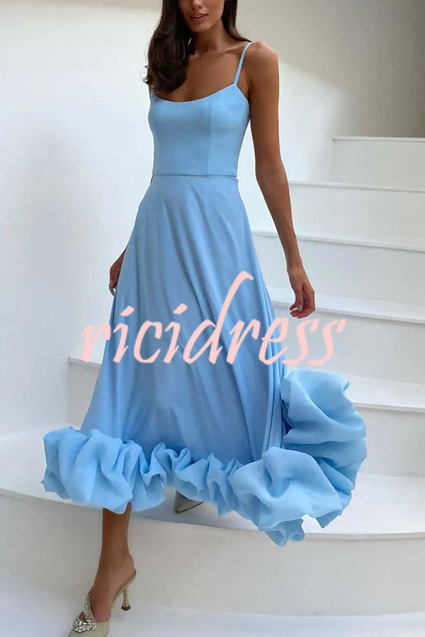 Midnight Girl Flounce Bustier Banquet Party Midi Dress