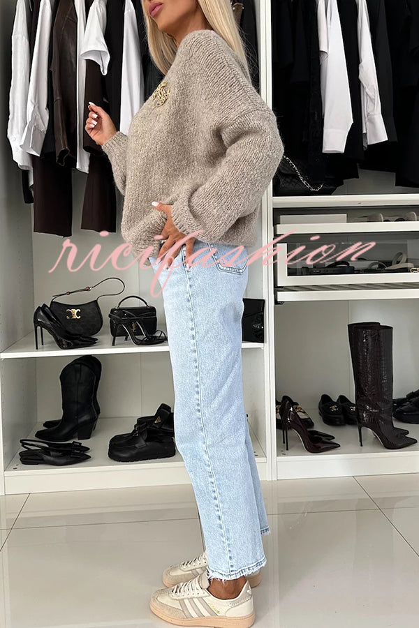 Explore Autumn Knit Open Front Long Balloon Sleeve Loose Cardigan