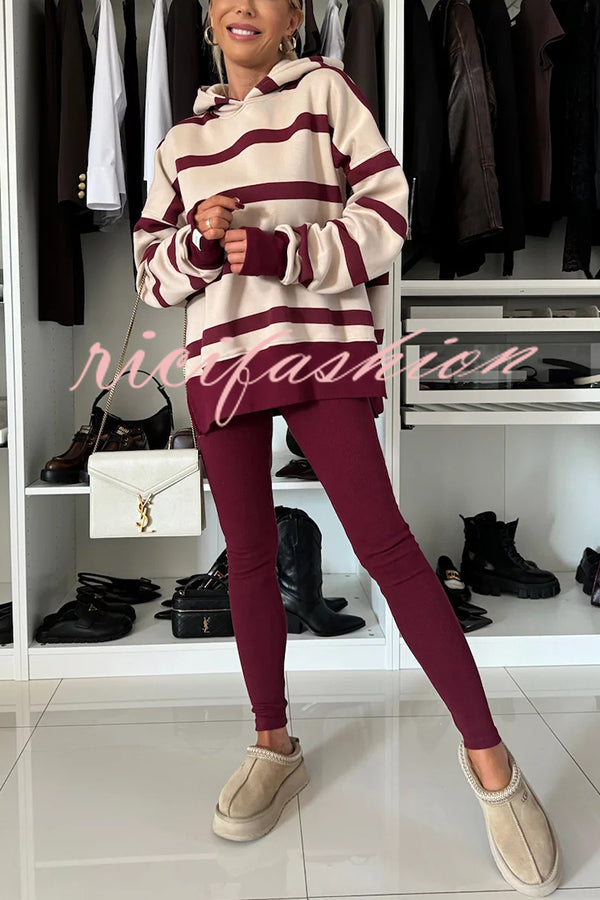 Fashion Loose Casual Hooded Long Sleeve Sweatshirt and Elastic Waist Leggings Set