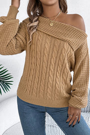 Solid Color Casual One Shoulder Long Sleeve Knitted Sweater