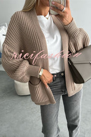 Solid Color V-neck Long-sleeved Casual Knitted Cardigan