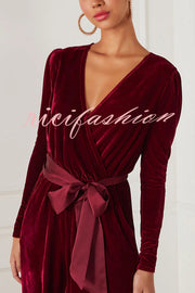 Love One Another Velvet Bow Belted Pocket Cutout Back Loose Jumpsuit