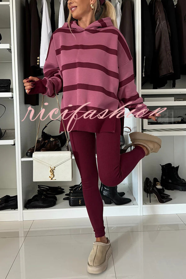 Fashion Loose Casual Hooded Long Sleeve Sweatshirt and Elastic Waist Leggings Set