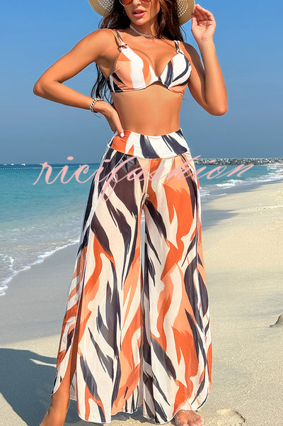 Unique Printed Loose High Waist Split Beach Pants