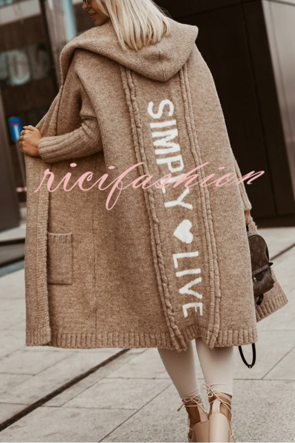 Fashionable Hooded Loose Long Letter Knitted Jacket