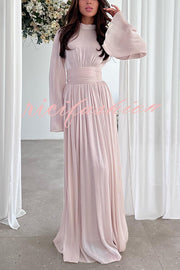 Stylish and Elegant Waist-tie Back Pleated Maxi Dress