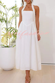 Brunch in Bali Linen Blend Halter Neck Pocketed Maxi Dress