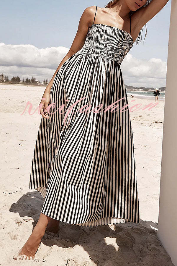 Mariela Stripe Smocked Bust Pocketed Slip Loose Maxi Dress