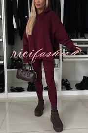 Fashion Loose Casual Hooded Long Sleeve Sweatshirt and Elastic Waist Leggings Set