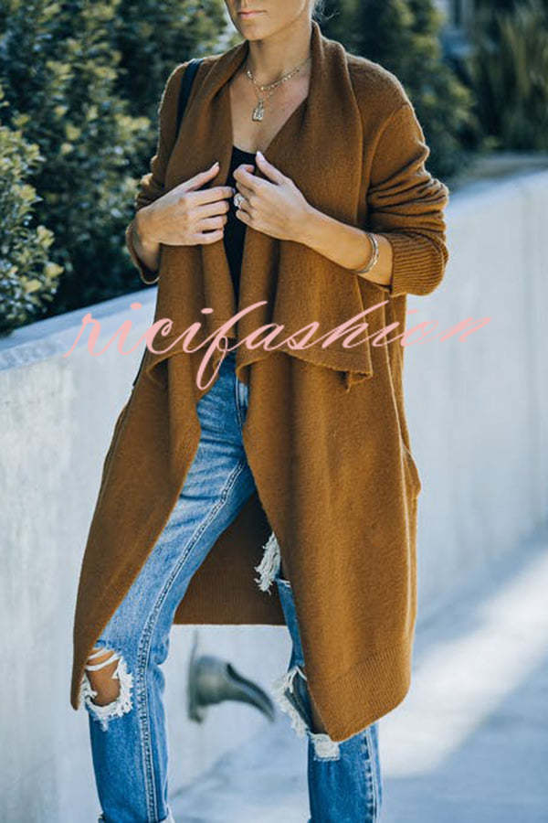 Fireside Pocketed Oversized Drape Neckline Knit Cardigan