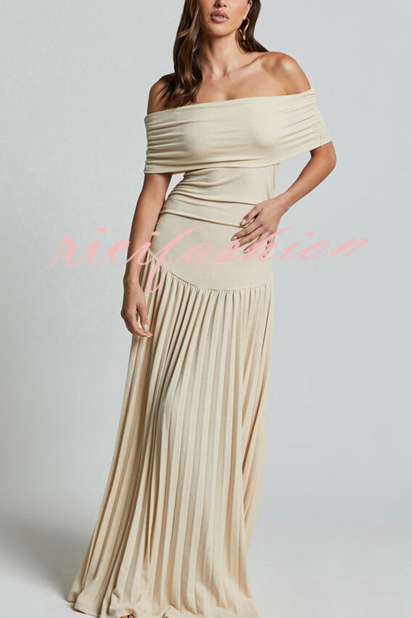 Sexy Off-shoulder Slim Fit Pleated Maxi Dress