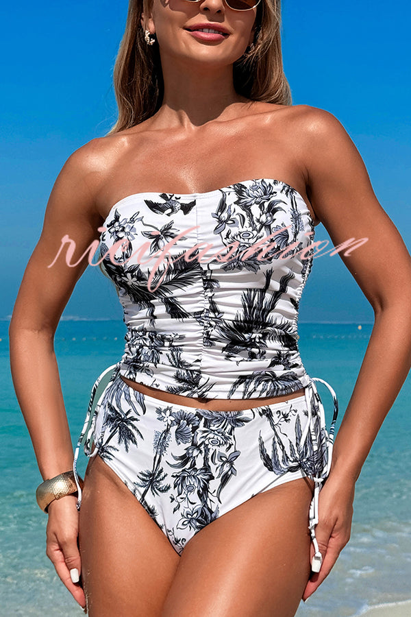 Unique Print High Waist Tie-Stretch Two-Piece Bikini Swimsuit