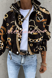 Unique Stylish Printed Casual Pocket Statement Jacket