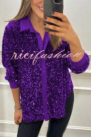 Fashion Velvet Sequined Loose Casual Long-sleeved Shirt