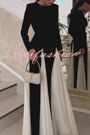 Getting Glam and Elegant Panelled Tulle Long Sleeve A-line Maxi Dress