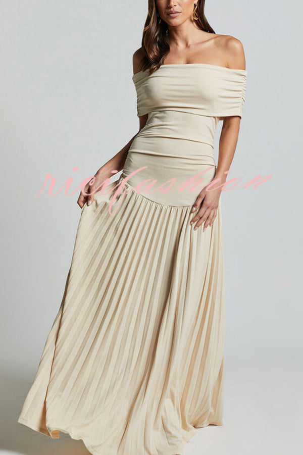 Sexy Off-shoulder Slim Fit Pleated Maxi Dress