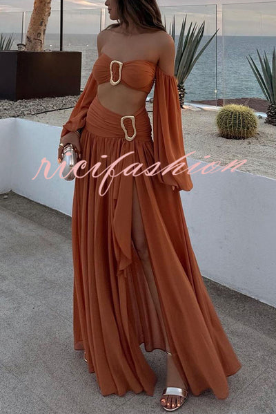 Vacation Chic Chiffon High Rise Flowy Asymmetrical Drape Maxi Skirt