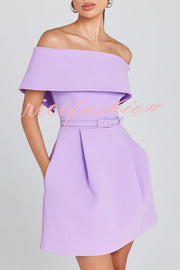 Elegant Evening Lapel Bandeau Removable Belt Pocketed Mini Dress