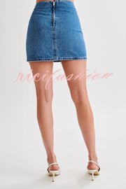 Modern Flavor Denim High Rise Back Zipper A-line Stretch Mini Skirt