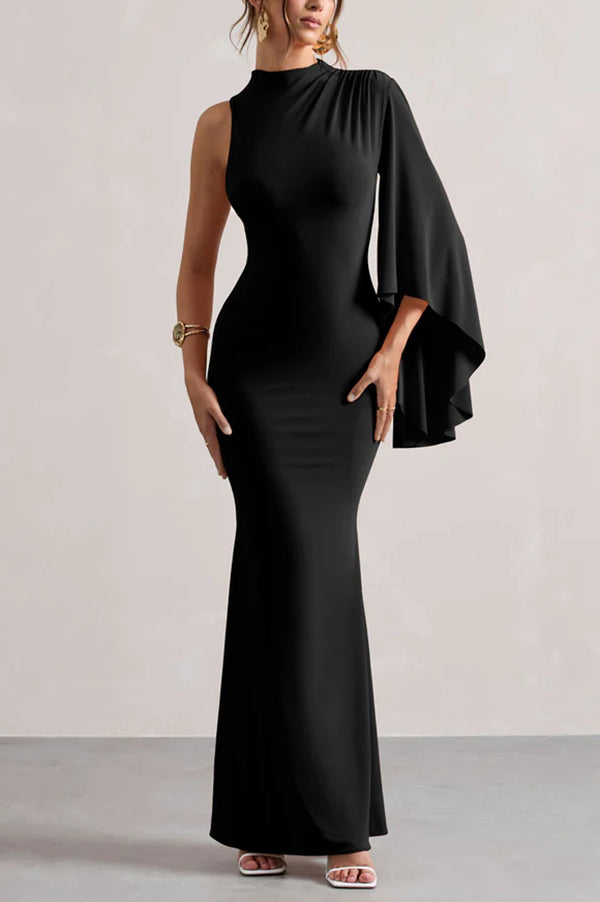 Ready When You Are High Neck One Ruffle Sleeve Maxi Dress