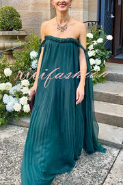 Fairy Spirit Tulle Braided Neckline Tie Arm Straps Pleated Maxi Dress