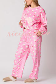 Christmas Printed Crew Neck Long Sleeve Top and Elastic Waist Loose Pants Set