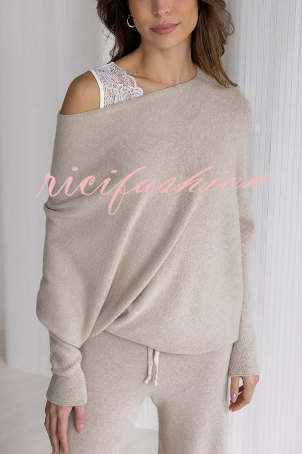 Solid Color Round Neck Long Sleeve Loose Knitted Sweater