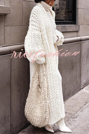 Embrace The Cold Solid Color Long Sleeve Knitted Loose Maxi Cardigan