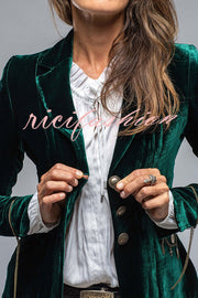 Vintage Gold Velvet Long Sleeve Pocket Blazer