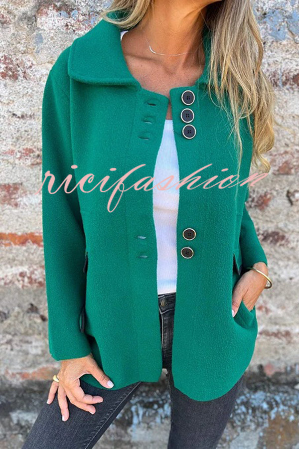 Solid Color Lapel Long Sleeve Button Loose Coat