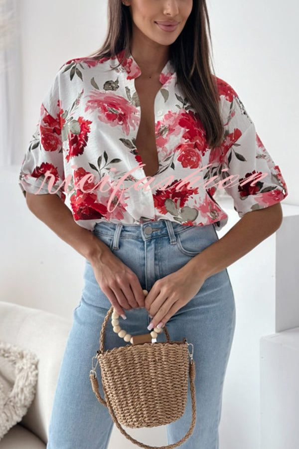 Stylish Floral Print Casual Shirt Top