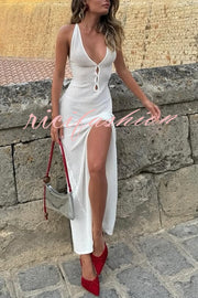 Sun Kissed Knit Cutout Backless Tie-up Slit Vacation Maxi Dress