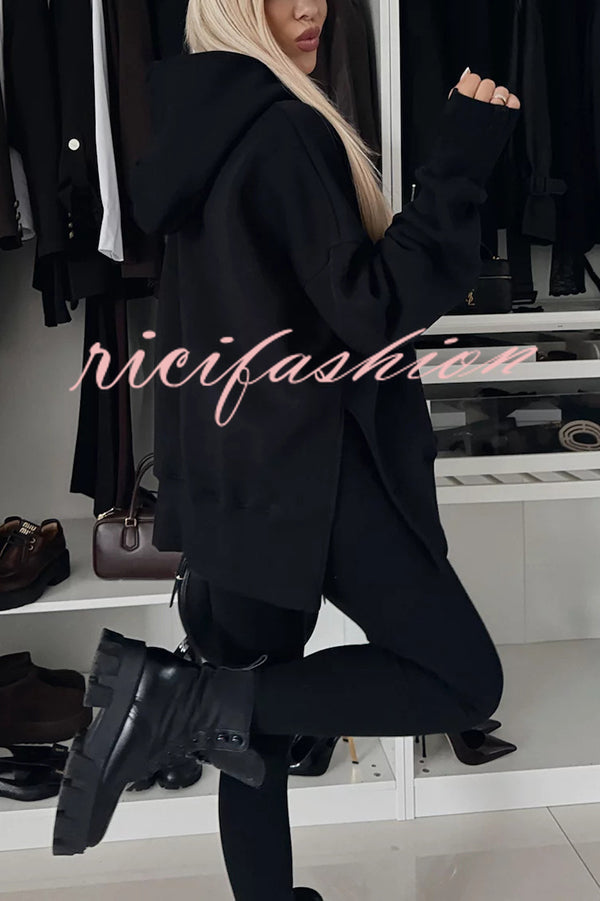 Fashion Loose Casual Hooded Long Sleeve Sweatshirt and Elastic Waist Leggings Set