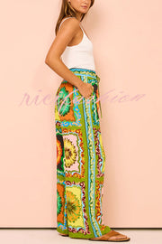 Disco Daisy Unique Printed Colorblock Elastic Waist Pocket Pants Set