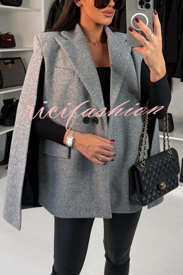 Only with Me Button Up Cape Sleeve Lapel Loose Blazer